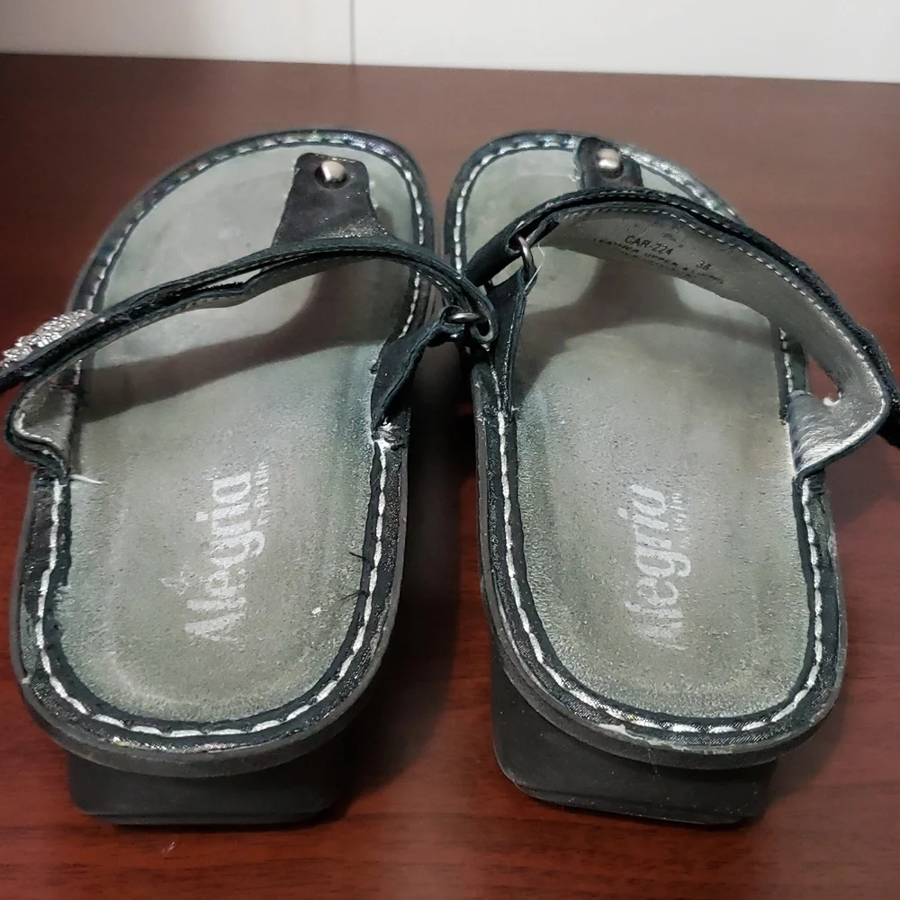 ALEGRIA CARINA Iridescent Rhinestone Wedge Black‎ Thong Sandals